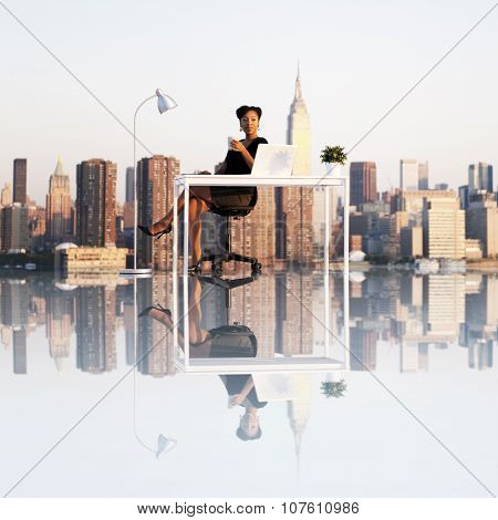 Businesswoman Working Cityscape Urbanscene Concept