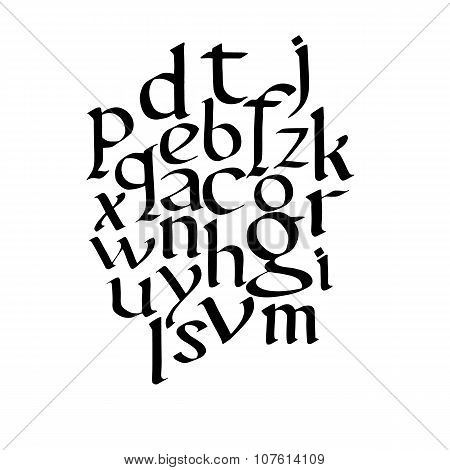 Vector hand drawn medieval alphabet. Old manuscript style letters. Based on foundational font.