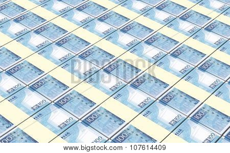 Macanese pataca bills stacked background. Computer generated 3D photo rendering.