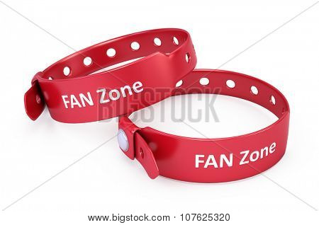 two red fanzone bracelets isolated on white