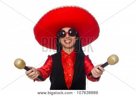 Mexican woman in funny concept on white