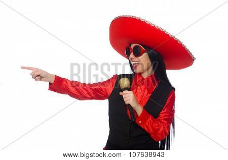Mexican woman in funny concept on white