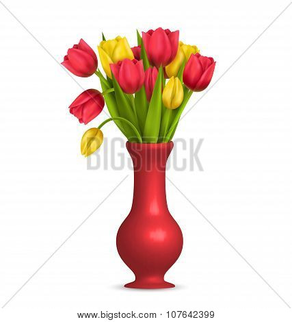 Tulips In Vase Isolated On White