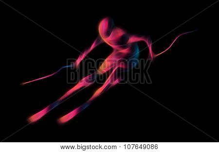 Giant Slalom Ski Racer Silhouette. Color Illustration