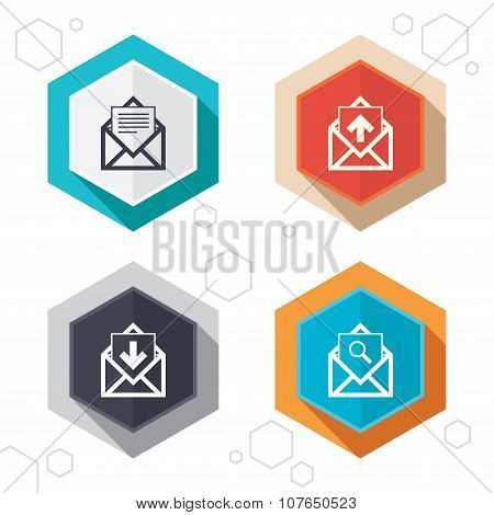 Mail envelope icons. Message document symbols.