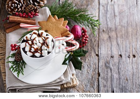 Christmas hot chocolate with ornaments