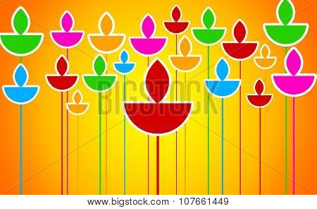 Colorful Diyas Illustration on Orange Background