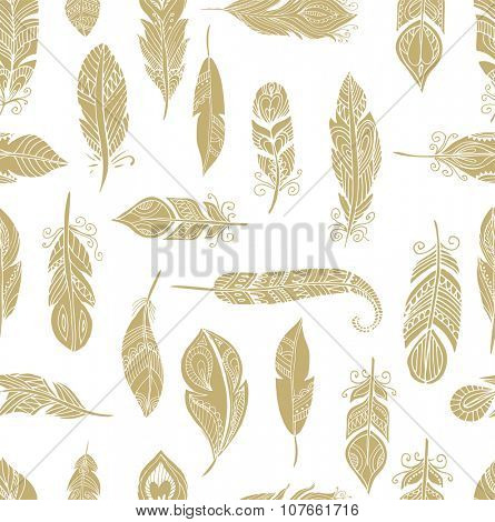 Bohemian style feathers seamless pattern