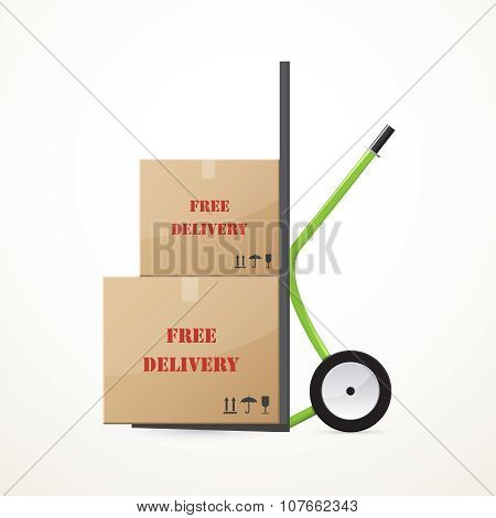 Cardboard boxes on the hand trolley. Free delivery
