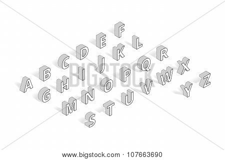 Isometric vector font alphabet line art