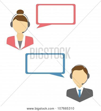 Two Web Consultants With Headphones And Blank Spaces For Text Is