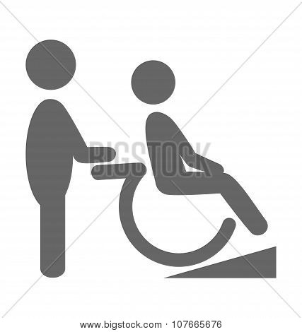 Disability Man With Helpmate Pictogram Flat Icon Isolated On Whi