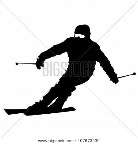 Mountain Skier  Speeding Down Slope. Vector Sport Silhouette.