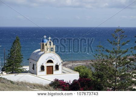 Small And Traditional Greece Chapel In Perissa