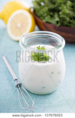 Homemade ranch dressing in a jar