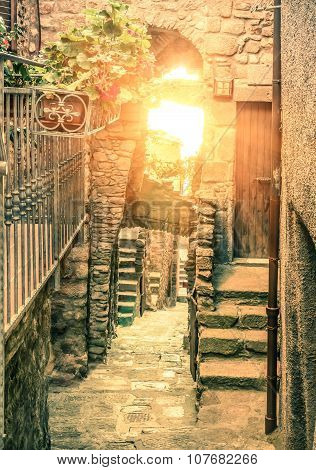 Old Narrow Alley In Giglio Castello - Antique Italian Lane In Giglio Island Tuscany Italy