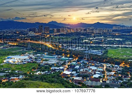 Cityscape of Yuen Long, Hong Kong.
