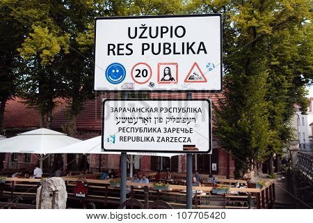 Funny Road Sign On Republic Uzupis In Old Town, Vilnius, Lithuania