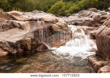Waterfall In Fango Valley At Manso In Corsica