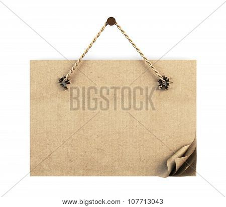 Cardboard Sign With Rope On A White. 3D