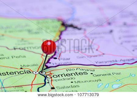 Corrientes pinned on a map of Argentina