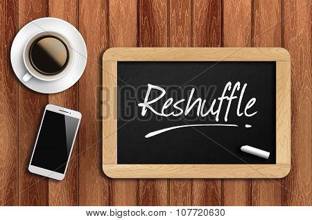 Coffee, Phone  And Chalkboard With  Word Reshuffle