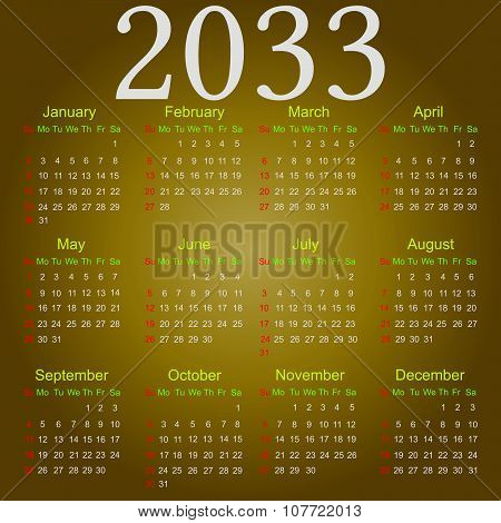 Calendar 2033