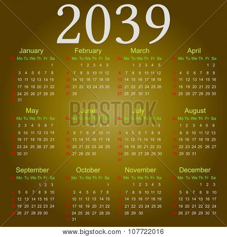 Calendar 2039