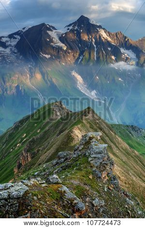 Amazing sunrice on the top of grossglockner pass, Alps, Switzerland, Europe.