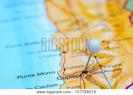 Copiapo pinned on a map of Chile