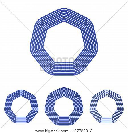 Blue heptagon logo design set