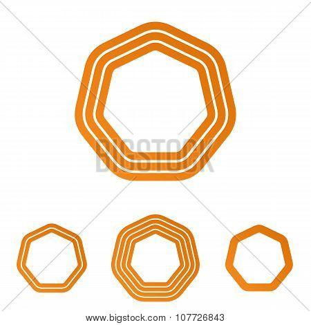 Orange line heptagon logo design set