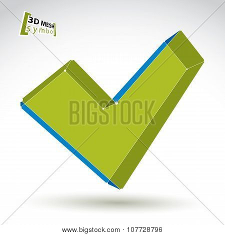 3D Mesh Colorful Validation Sign Isolated On White Background, Green Eco Checkmark Icon, Bright Dime