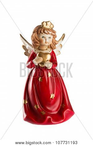 Little Figure Of A Christmas Angel Isolated On White Background
