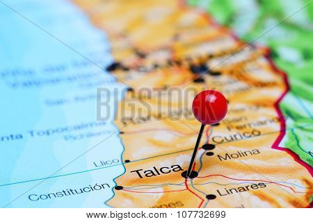 Talca pinned on a map of Chile