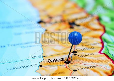 Talca pinned on a map of Chile