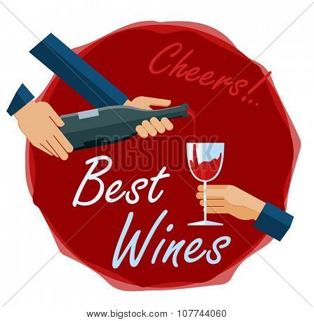 Flat illustration of celebration with glass of  luxury wine