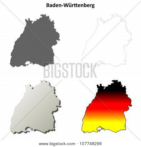 Baden-Wurttenberg outline map set