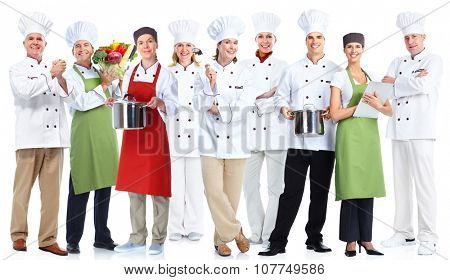 Group of professional chefs isolated on white background.