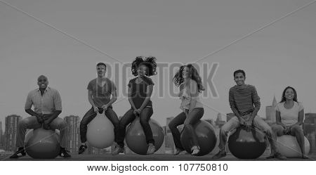 Diverse People Happiness Friendship Bouncing Ball Concept