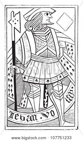 Jack of Spades, old French map Charles Dubois, the sixteenth century, (National Library in Paris, prints practice), vintage engraved illustration. Industrial encyclopedia E.-O. Lami - 1875.