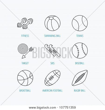 Sport fitness, tennis and basketball icons.