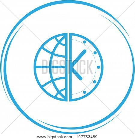 globe and clock. Internet button. Vector icon.