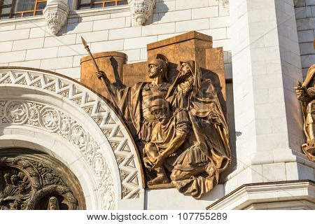Fragment of external furniture of a Christian temple of the Christ of the Savior in Moscow