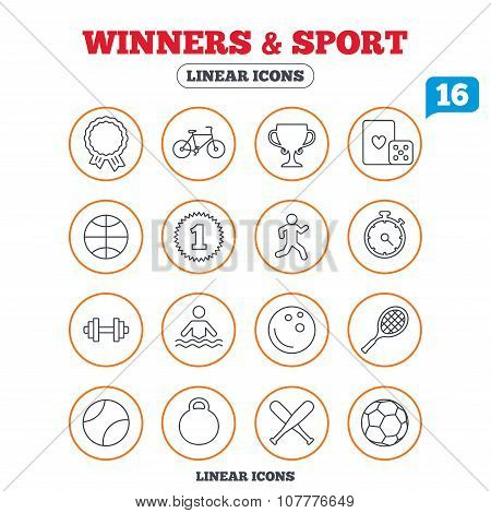 Winners and sport icon. Winner cup, medal award.