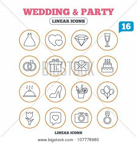 Wedding and party icon. Dress, diamond and ring.