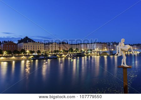 Sculpture By Saone River In Lyon, France