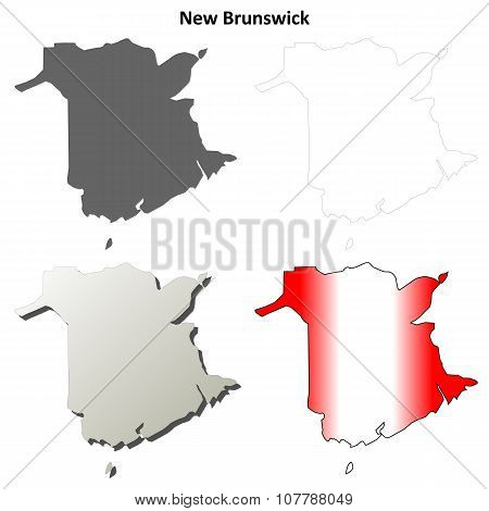 New Brunswick blank outline map set