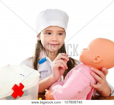 Adorable Little Girl Playing At The Doctor