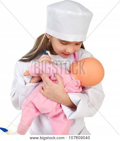 Adorable Little Girl Playing At The Doctor